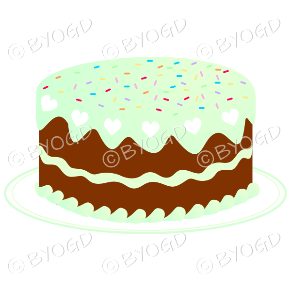 Green birthday or celebration cake