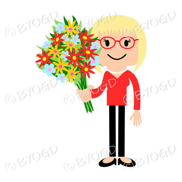 Blonde girl with flowers in red