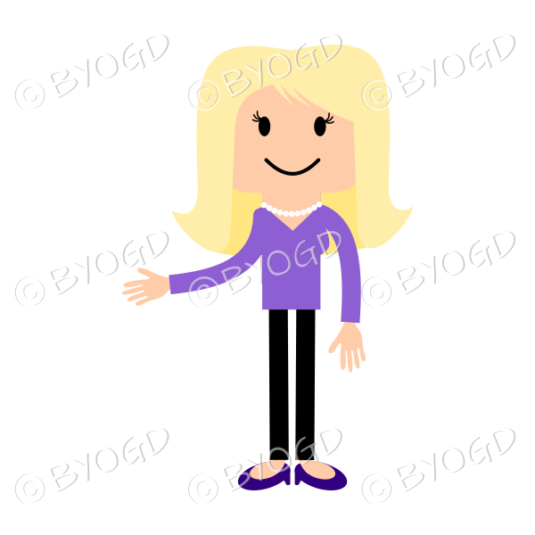 Girl in purple with right hand extended
