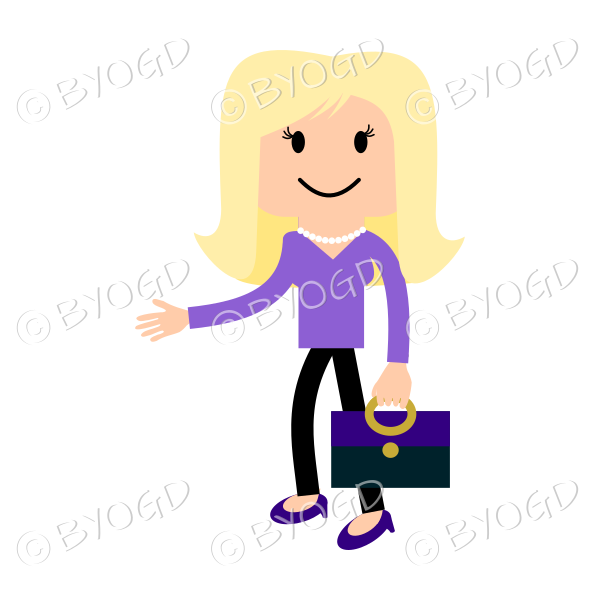 Girl in purple with bag or briefcase
