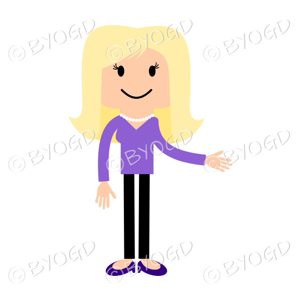 Girl in purple with hand extended