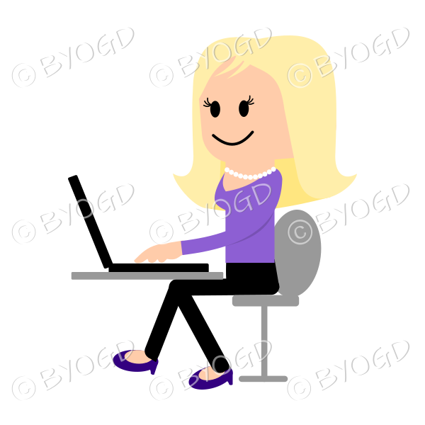 Girl in purple sitting at laptop computer