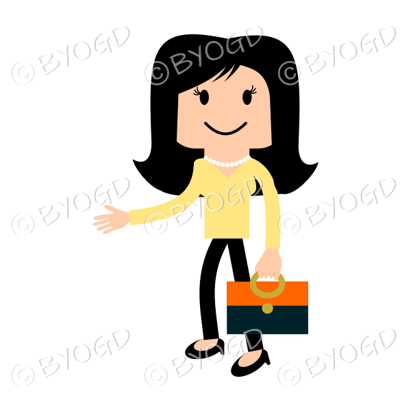 Girl in yellow with bag or briefcase