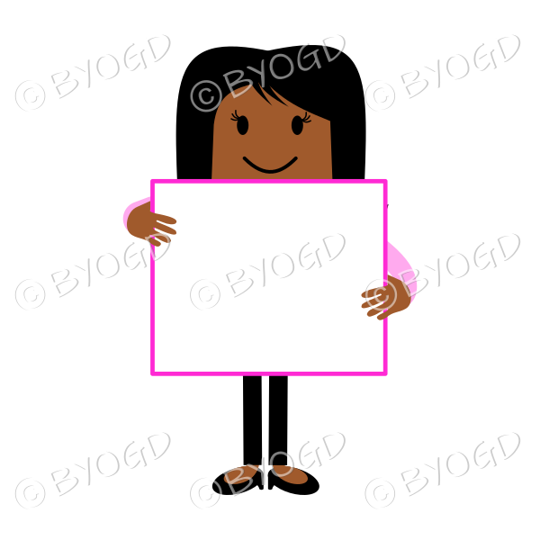 Girl in pink with blank square sign - add your own message!