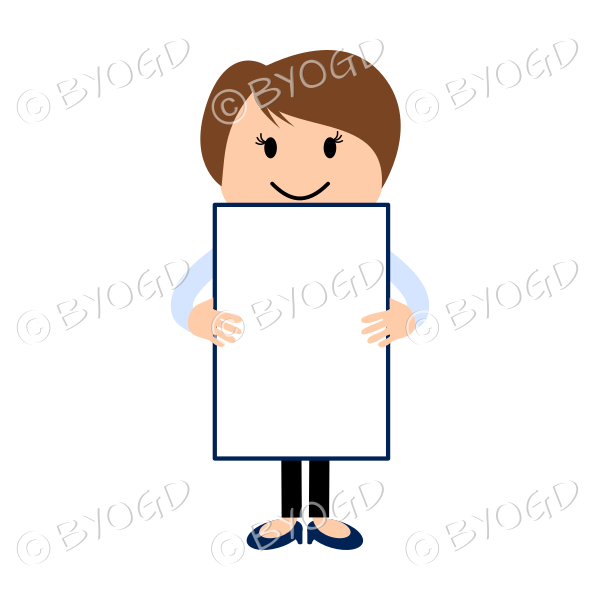 Girl in light blue with blank sign - add your own message!