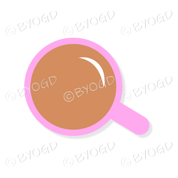 Coffee/tea in a pink mug/cup - Top view