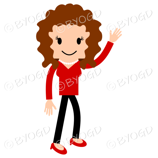 Girl in red waving