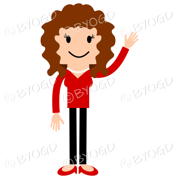 Girl in red waving left hand