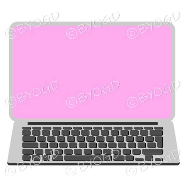 Silver laptop computer with pink screen