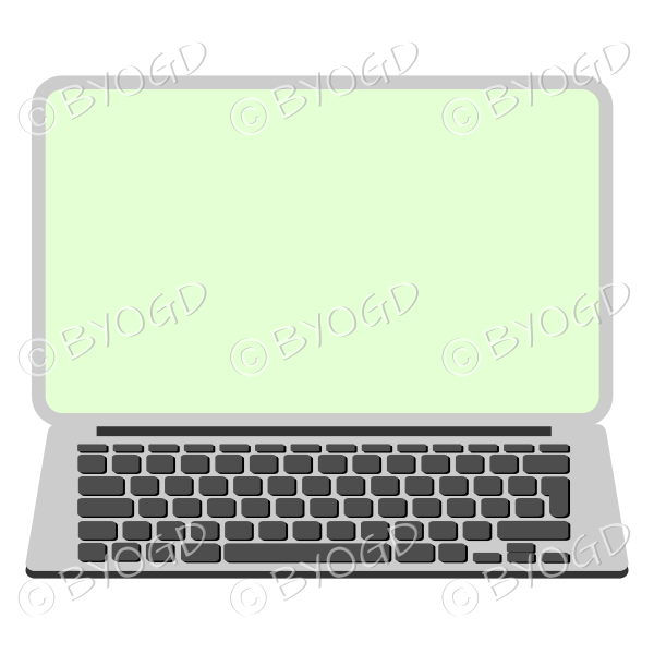 Grey laptop computer with green screen