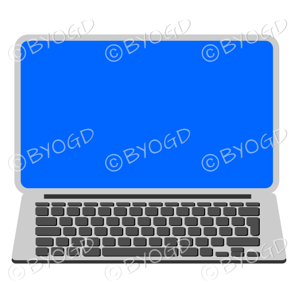 Silver laptop computer with blue screen