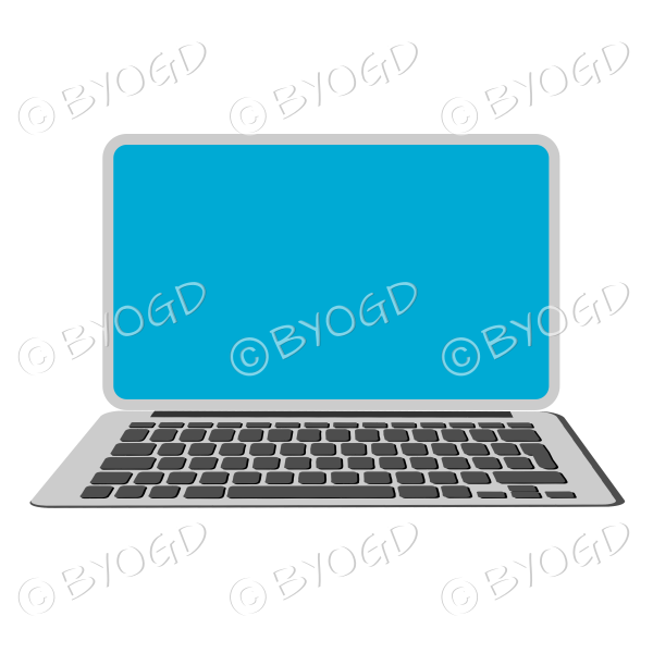 Silver laptop computer with light blue screen