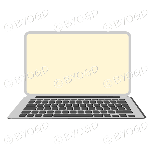 Silver laptop computer with yellow screen