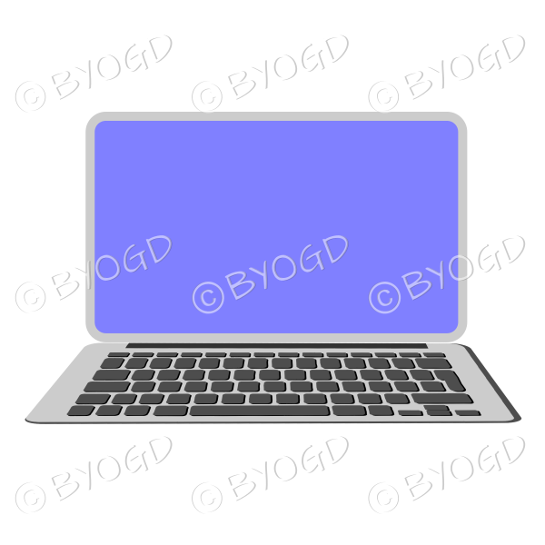Silver laptop computer with purple screen