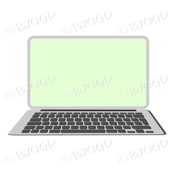 Silver laptop computer with light green screen