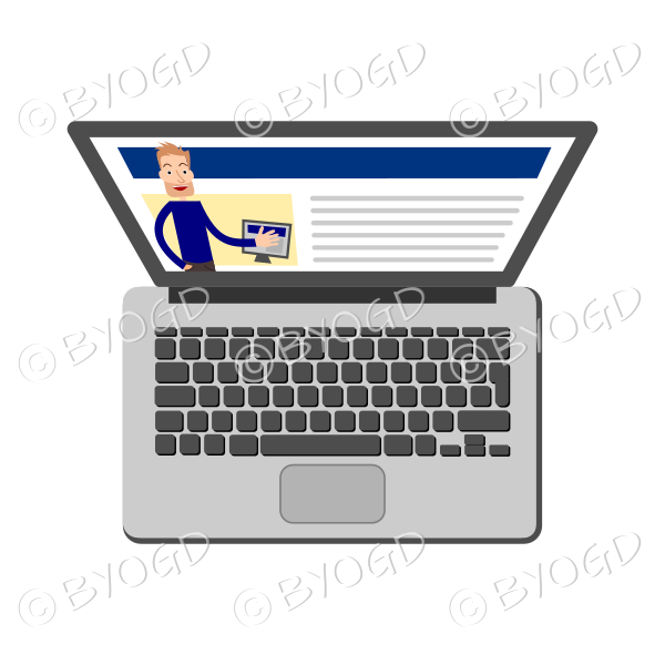 Laptop computer with blue website