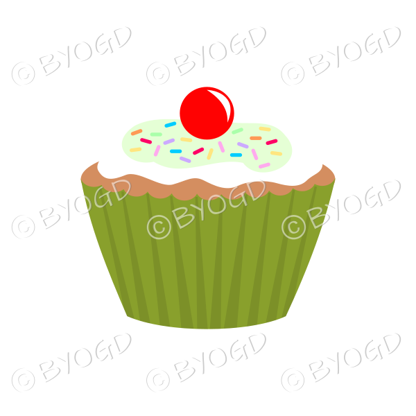 Green iced cupcake or muffin
