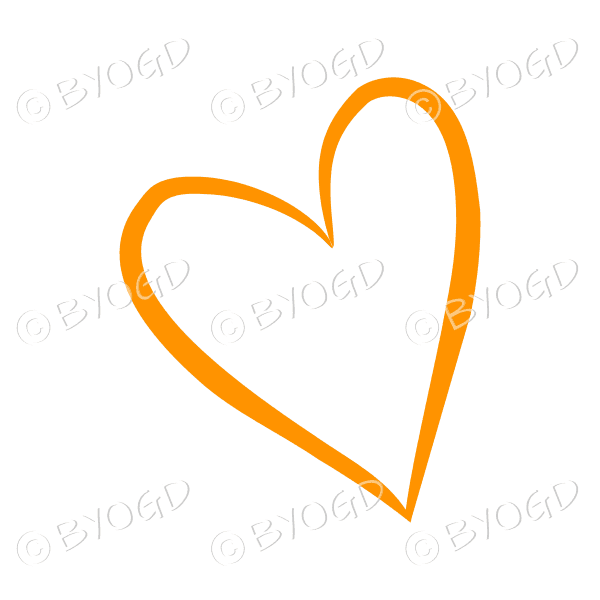 Hand drawn style orange love heart