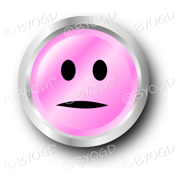 A pink flat face smiley button.
