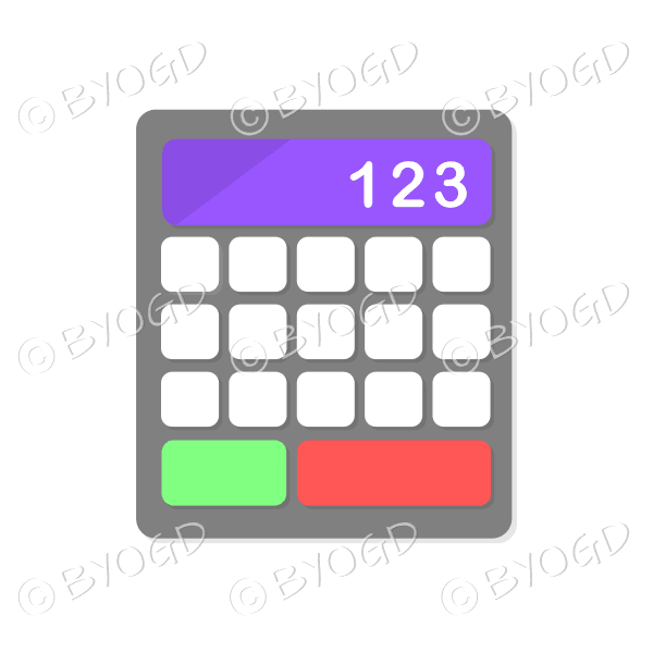 Desk calculator with purple display bar