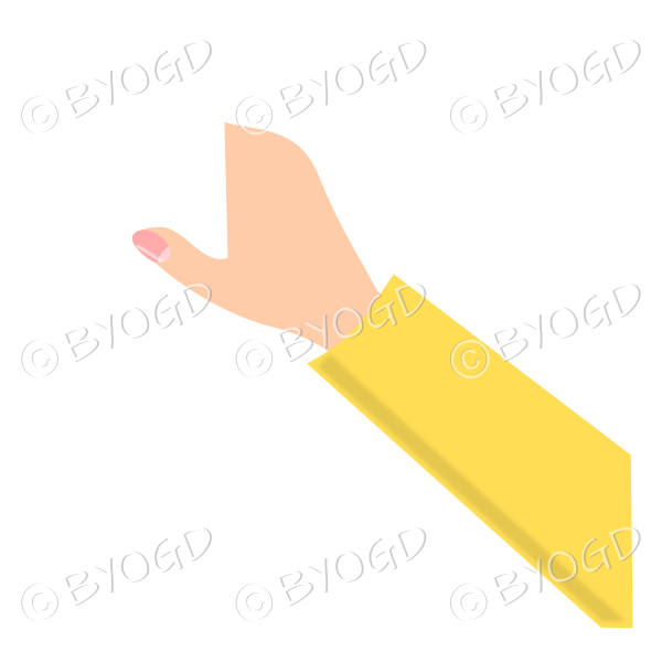 Yellow sleeved female hand in position to hold a sheet