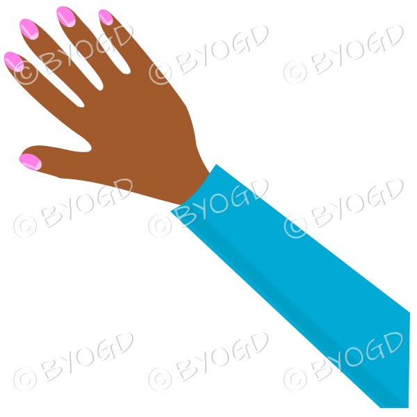 Female hand with light blue sleeve and nail polish