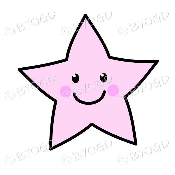 Cute pink star with a happy smiley face. Outlined.