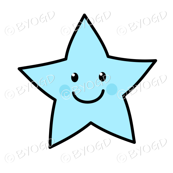 Cute blue star with a happy smiley face. Outlined.