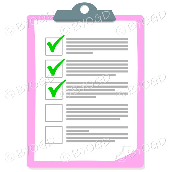 Pink clipboard with tick check marks