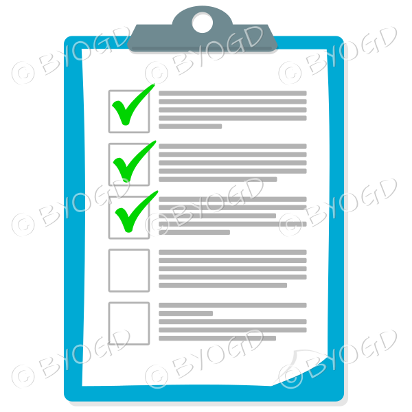 Light Blue clipboard with tick check marks