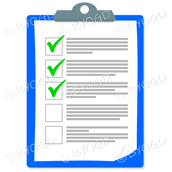 Blue clipboard with tick check marks