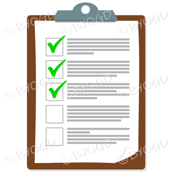 Brown clipboard with tick check marks