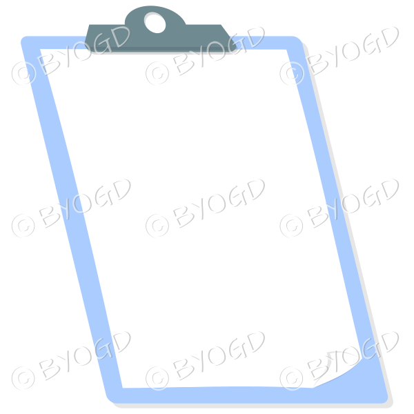 White sheet on blue clipboard