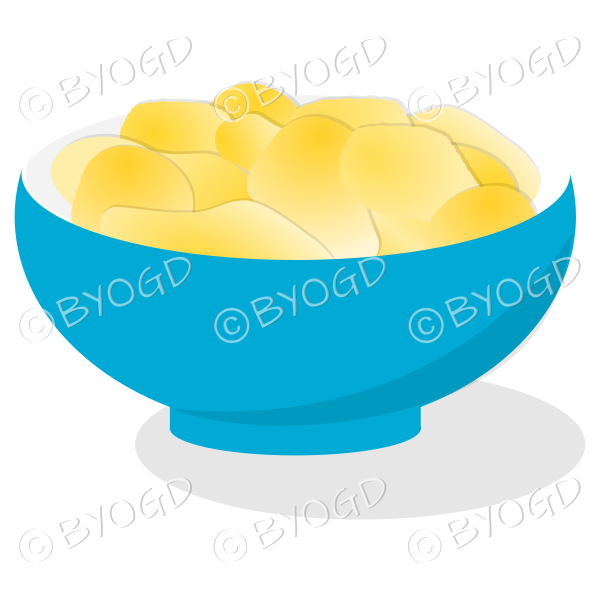 A blue bowl full of crisp golden chips