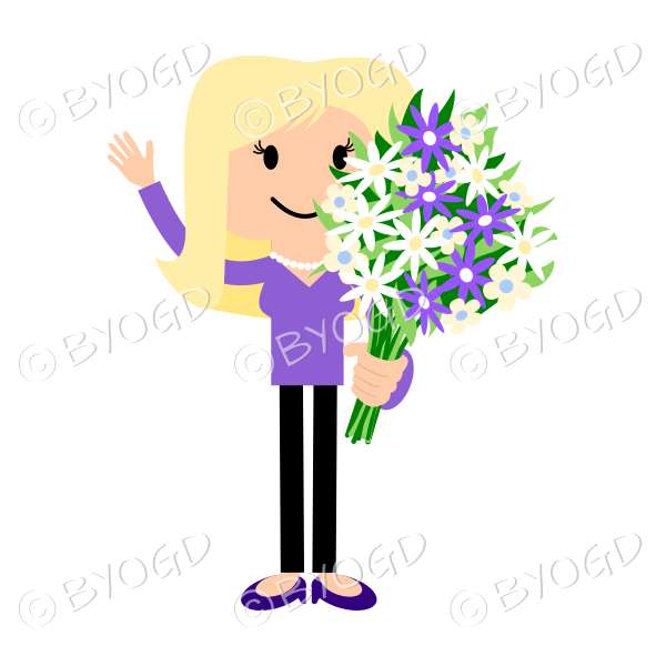 Girl in purple with a bunch of flowers for you