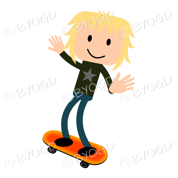 Young man in green shirt and jeans riding a skateboard.