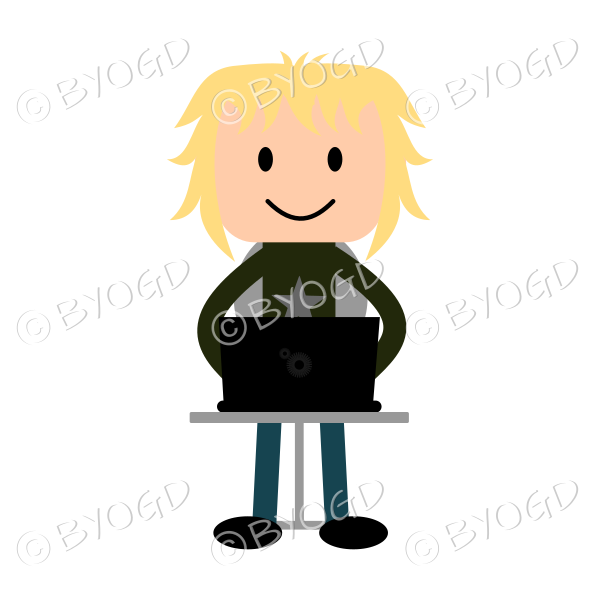 Man with blonde hair sitting at laptop computer