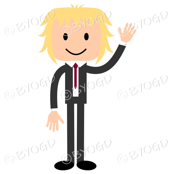 Man in a business suit, waving