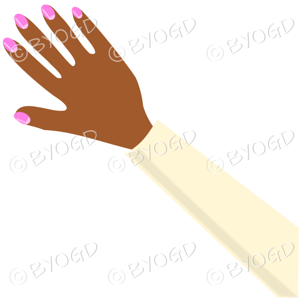 Female hand with yellow sleeve and nail polish