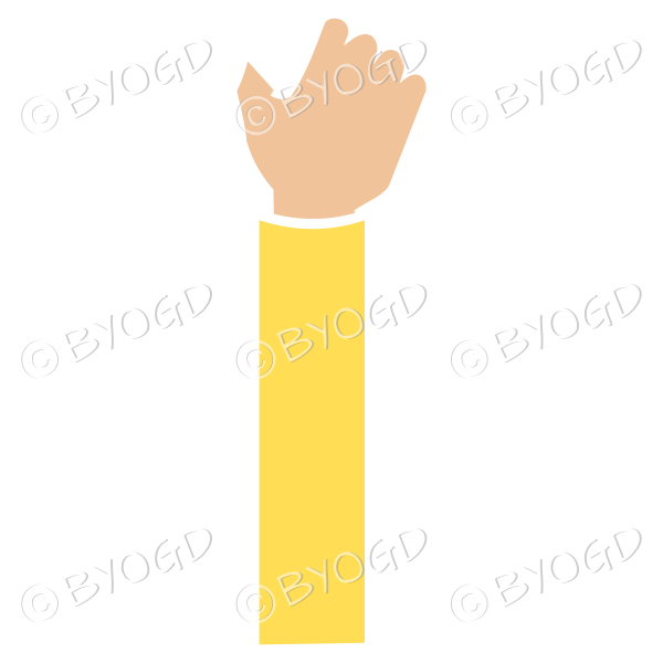 Yellow sleeved hand designed to hold object of your choice.