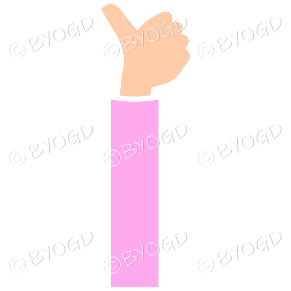 Pink sleeved thumbs up facing away from you.