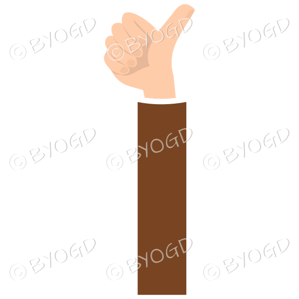 Brown sleeved thumbs up facing towards you