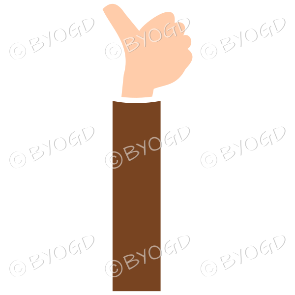 Brown sleeved thumbs up facing away from you.