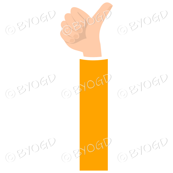 Orange sleeved thumbs up facing towards you