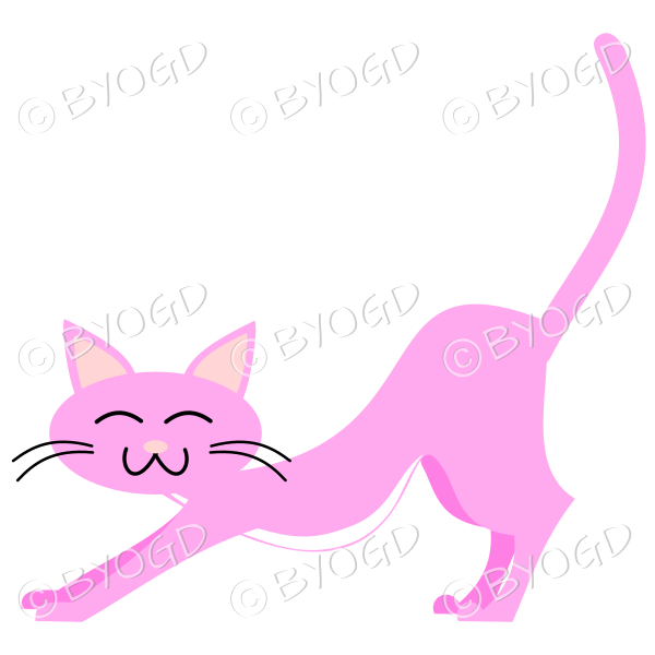 Pink cat stretching.