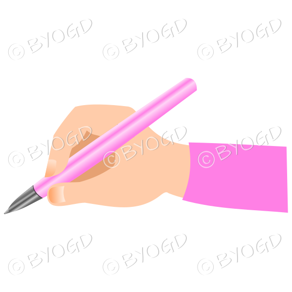 Hand writing with a shiny pink pen.