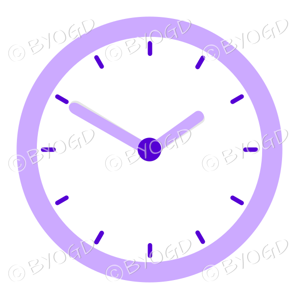 Purple office wall clock showing 10 minutes to two