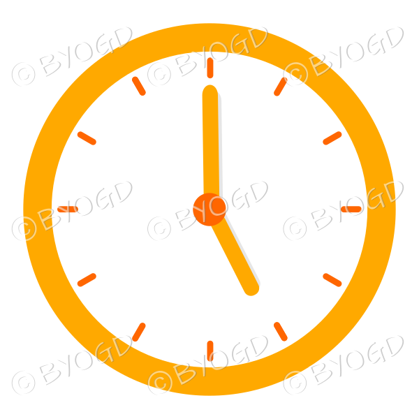 Orange office wall clock showing 5pm