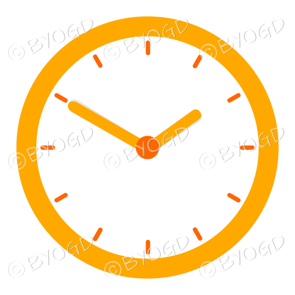 Orange office wall clock Showing 10 minutes to two