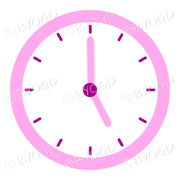 Pink office wall clock showing 5pm
